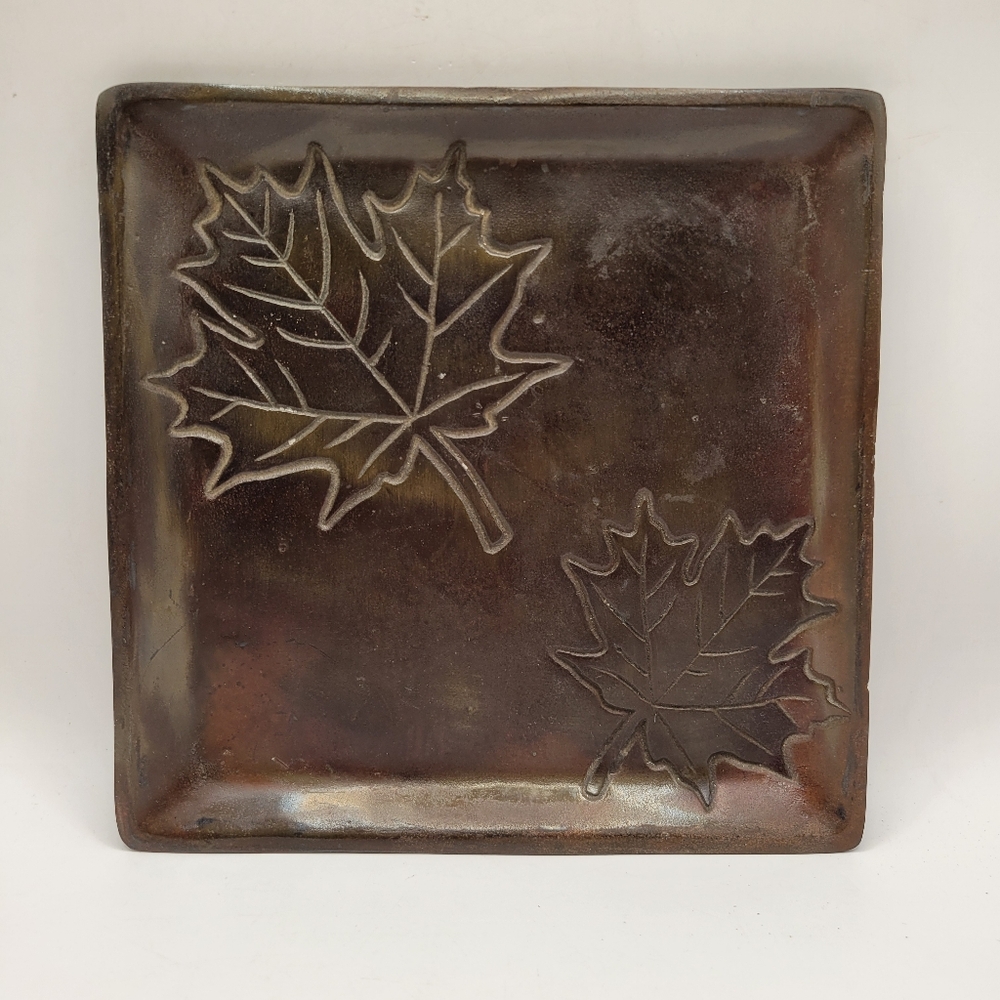Vintage Cast Iron Oak Leaf Trinket Dish Ashtray Candle Holder 1950s 9in Square